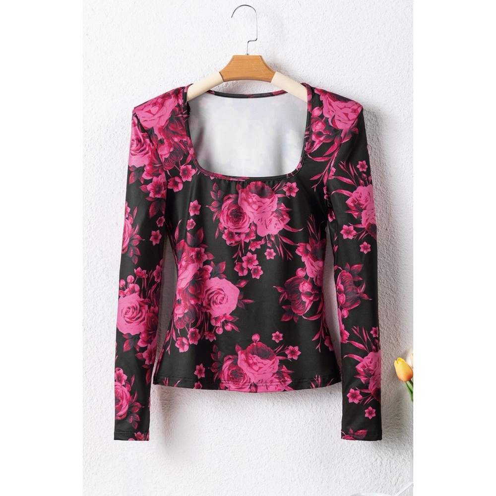 Floral Square Neck Long Sleeve Top - Picture 2 of 3